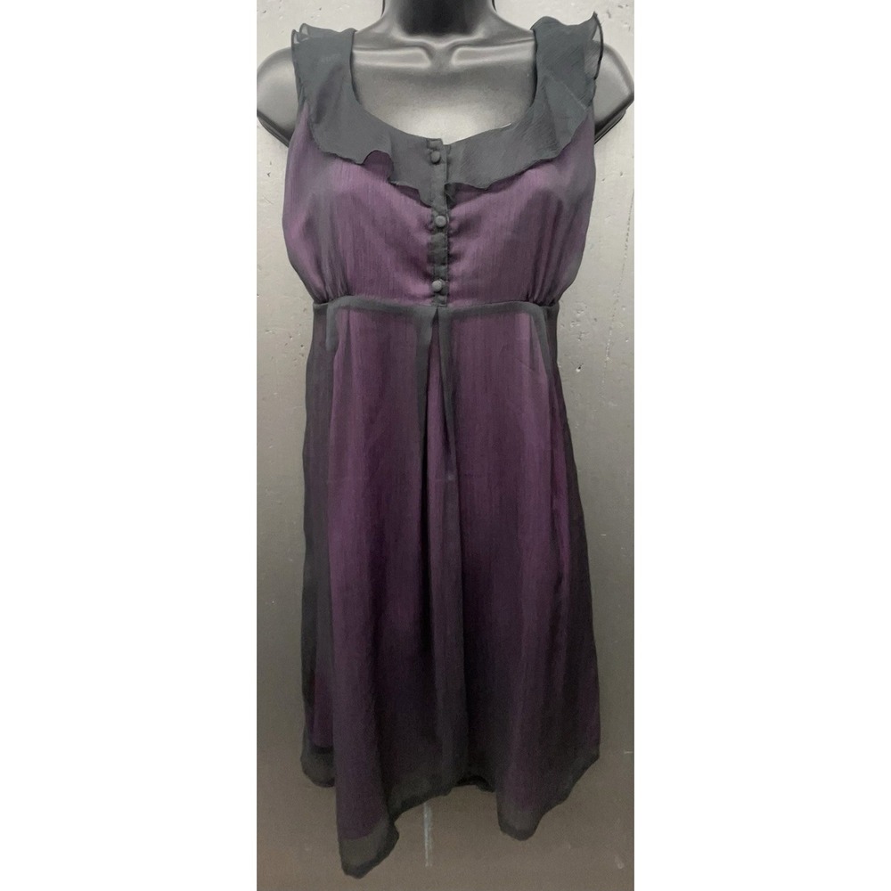 Sheer Sleeveless Dress 14 Purple Black Ruffle Flowy Whimsigoth Dark Fairy Y2K